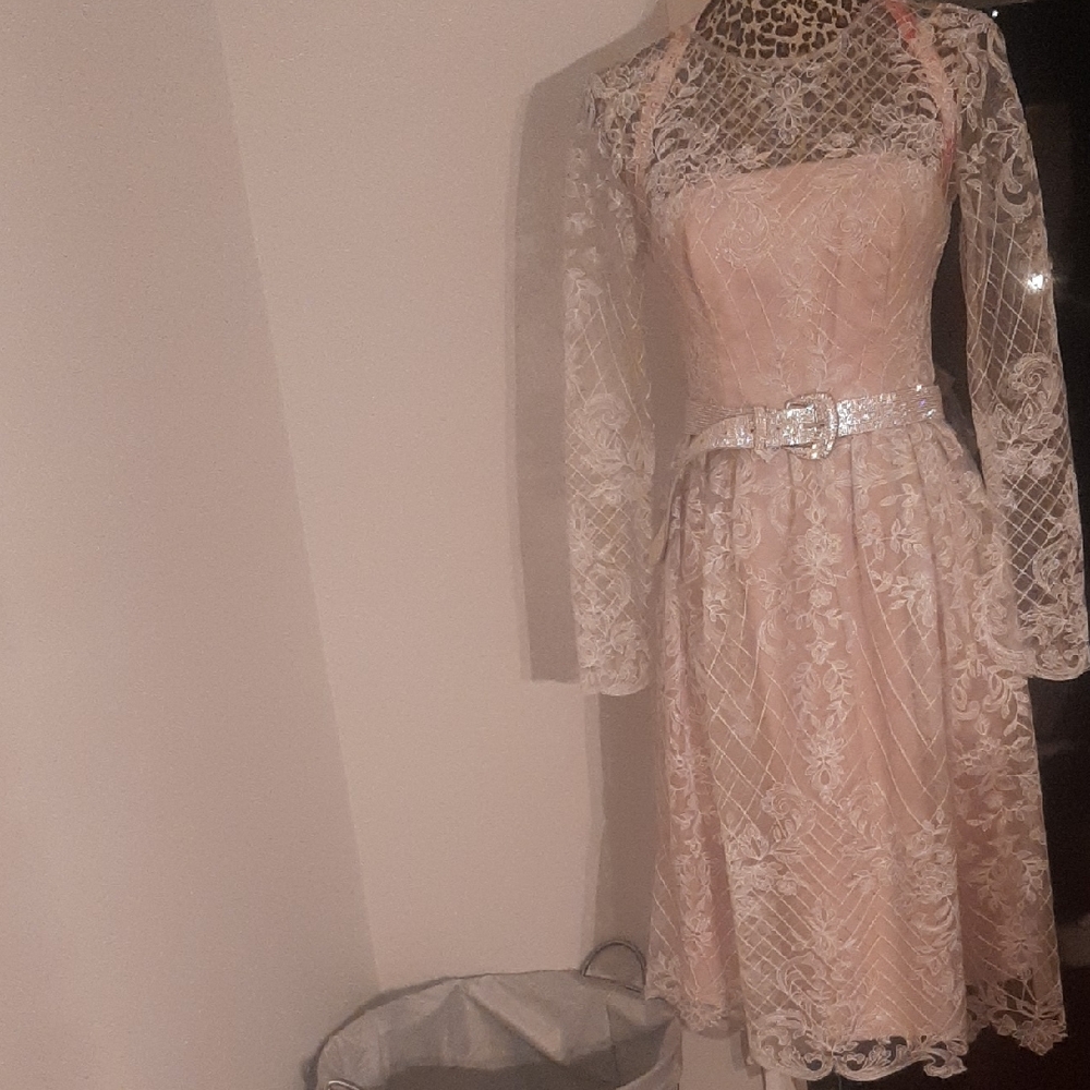 Elegant Lace Overlay Cream Dress